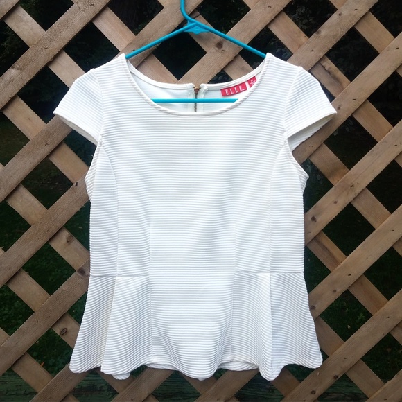 HP - Textured Cap Sleeve Peplum Top Blouse Shirt - Picture 7 of 7